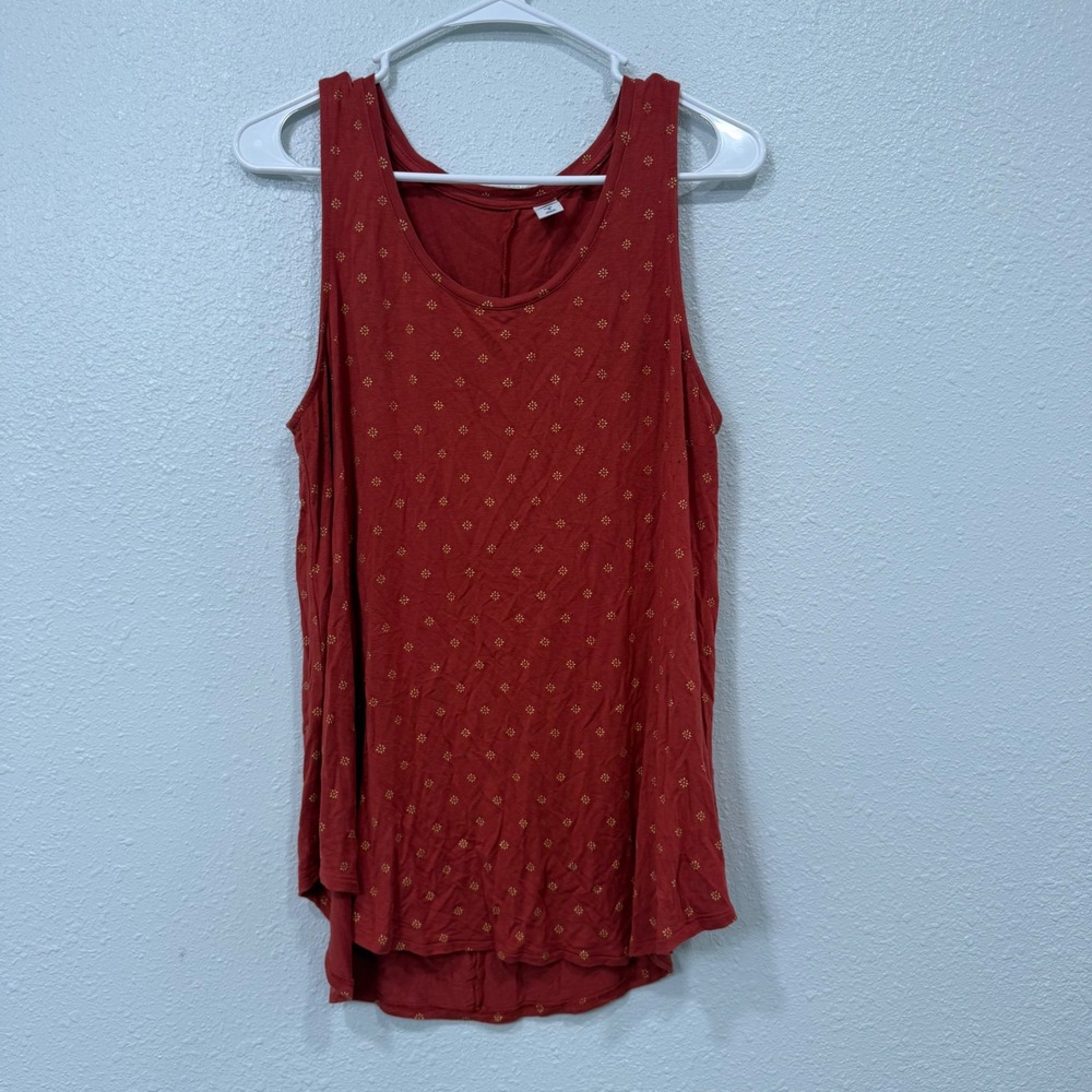 Old Navy Luxe Tank Top Womens Medium Rust Red Floral Starburst Sleeveless Curved